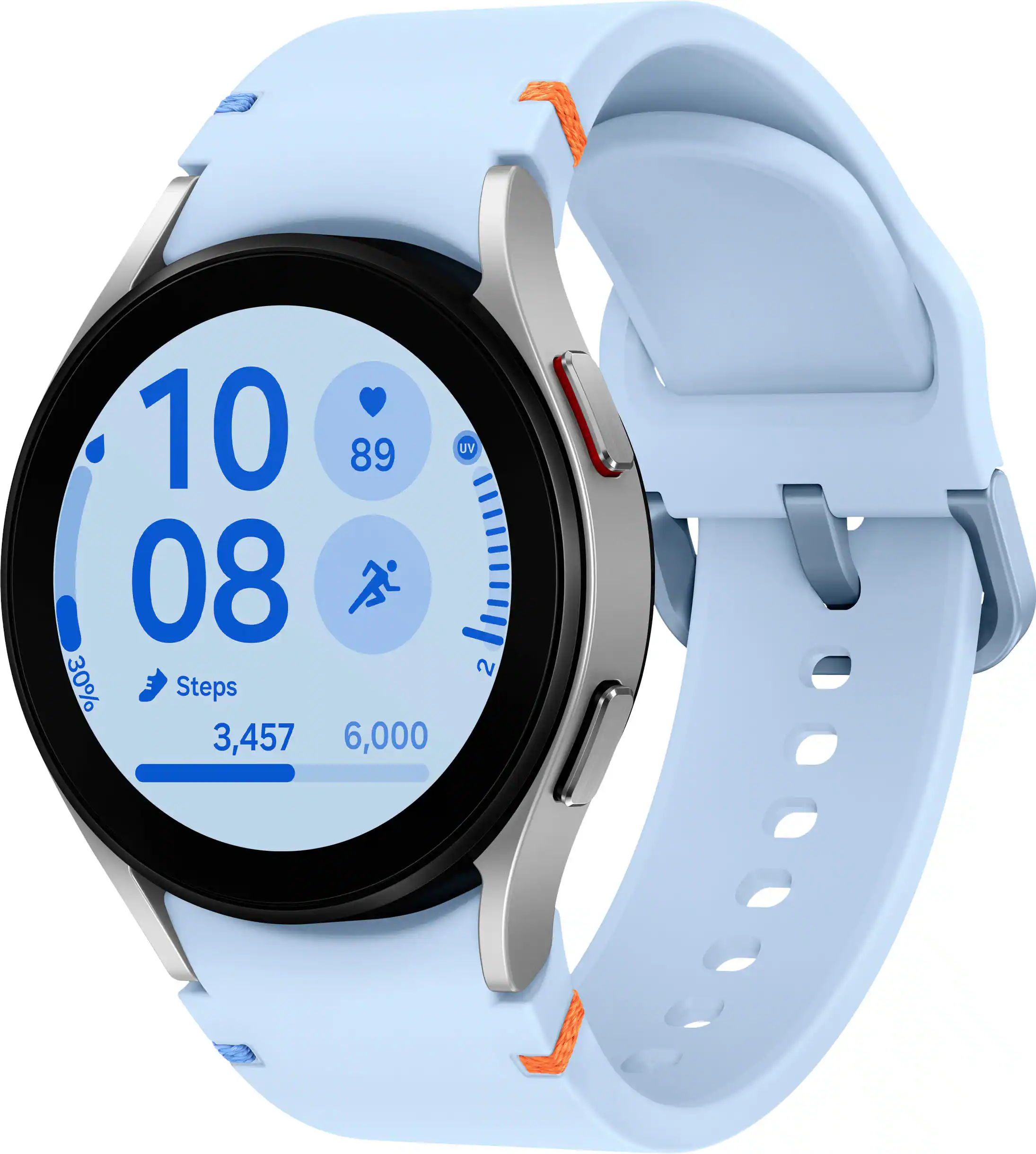 Samsung - Galaxy Watch FE Aluminum Smartwatch 40mm LTE with Blue Band - Silver - (2024)