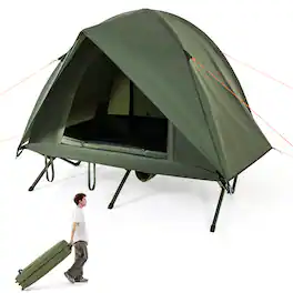 Gymax - 2-Person Camping Cot Combo Off-Ground Travel Cot Tent w/Pop-up Tent Shelter - Green