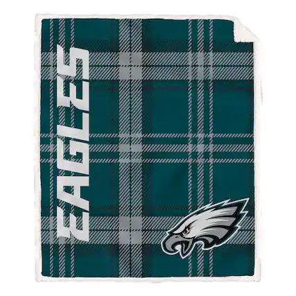 Front. Pegasus - Philadelphia Eagles 50" x 60" Playmaker Plaid Ultra Cozy Sherpa Throw - Multicolor.