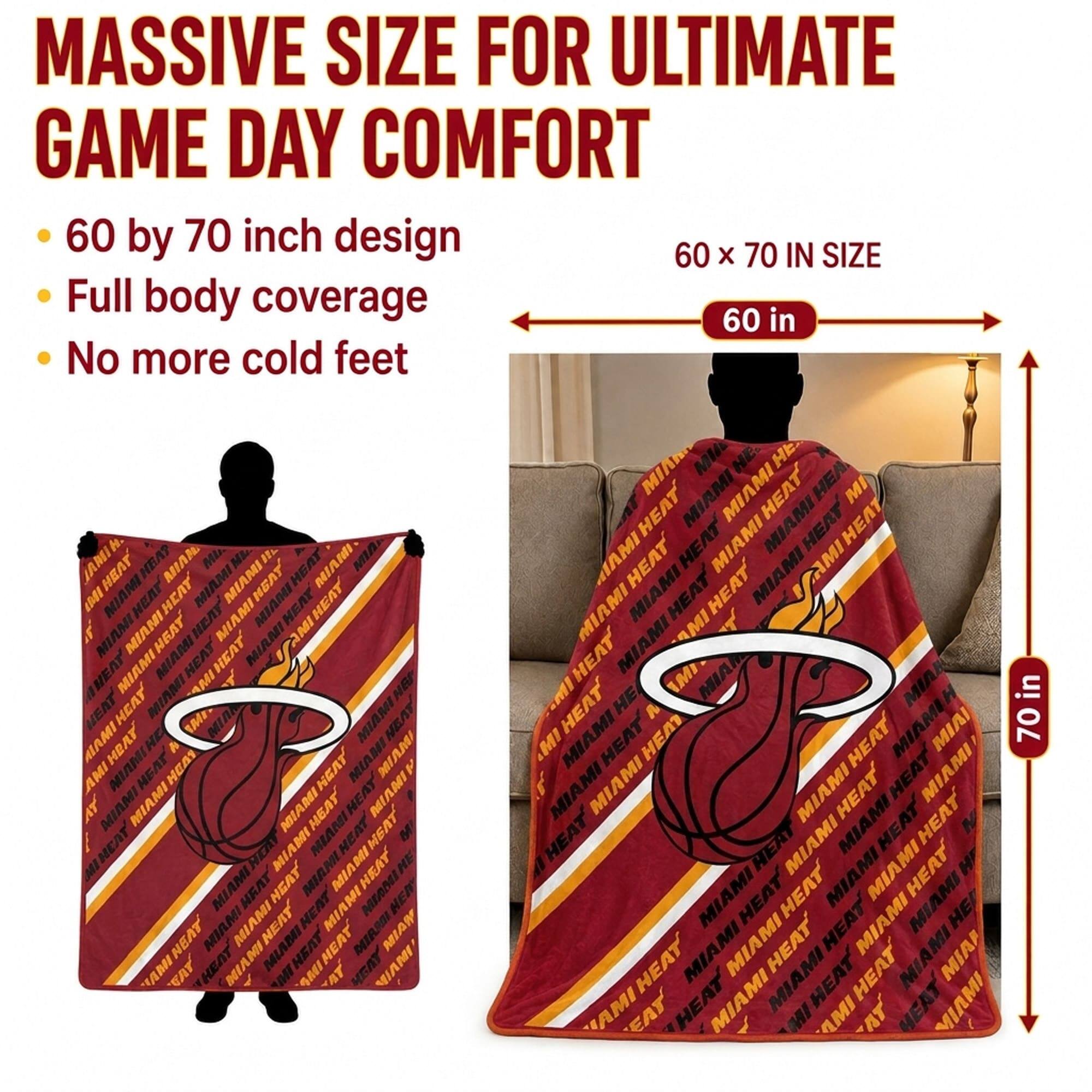MASSIVE SIZE FOR ULTIMATE GAME DAY COMFORT  
60 by 70 inch design  
Full body coverage  
No more cold feet  

60 x 70 IN SIZE  
60 in  
70 in