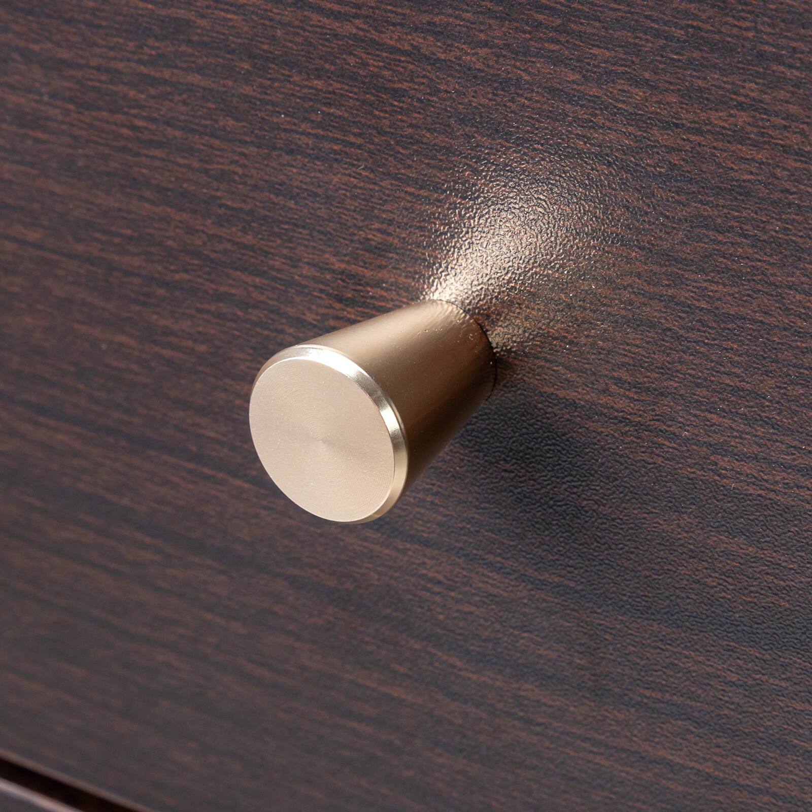 Back. Kadyn - 5 Drawer Dresser with Gold Handle, Nursery Dresser Chest Of Drawers Organizer - Brown.