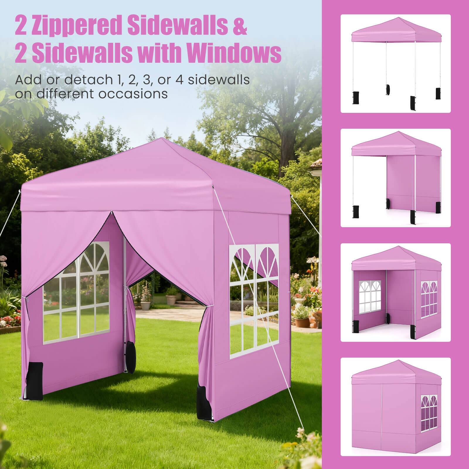 2 Zippered Sidewalls & 2 Sidewalls with Windows  
Add or detach 1, 2, 3, or 4 sidewalls on different occasions