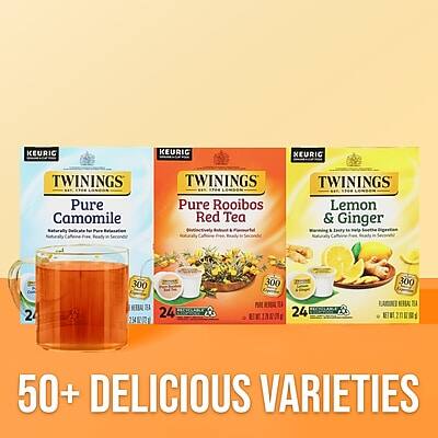 KEURIG  
TWININGS Pure Camomile Herbal Tea  
TWININGS Pure Rooibos Red Tea  
TWININGS Lemon & Ginger Herbal Tea  

300  
24  
50+ DELICIOUS VARIETIES