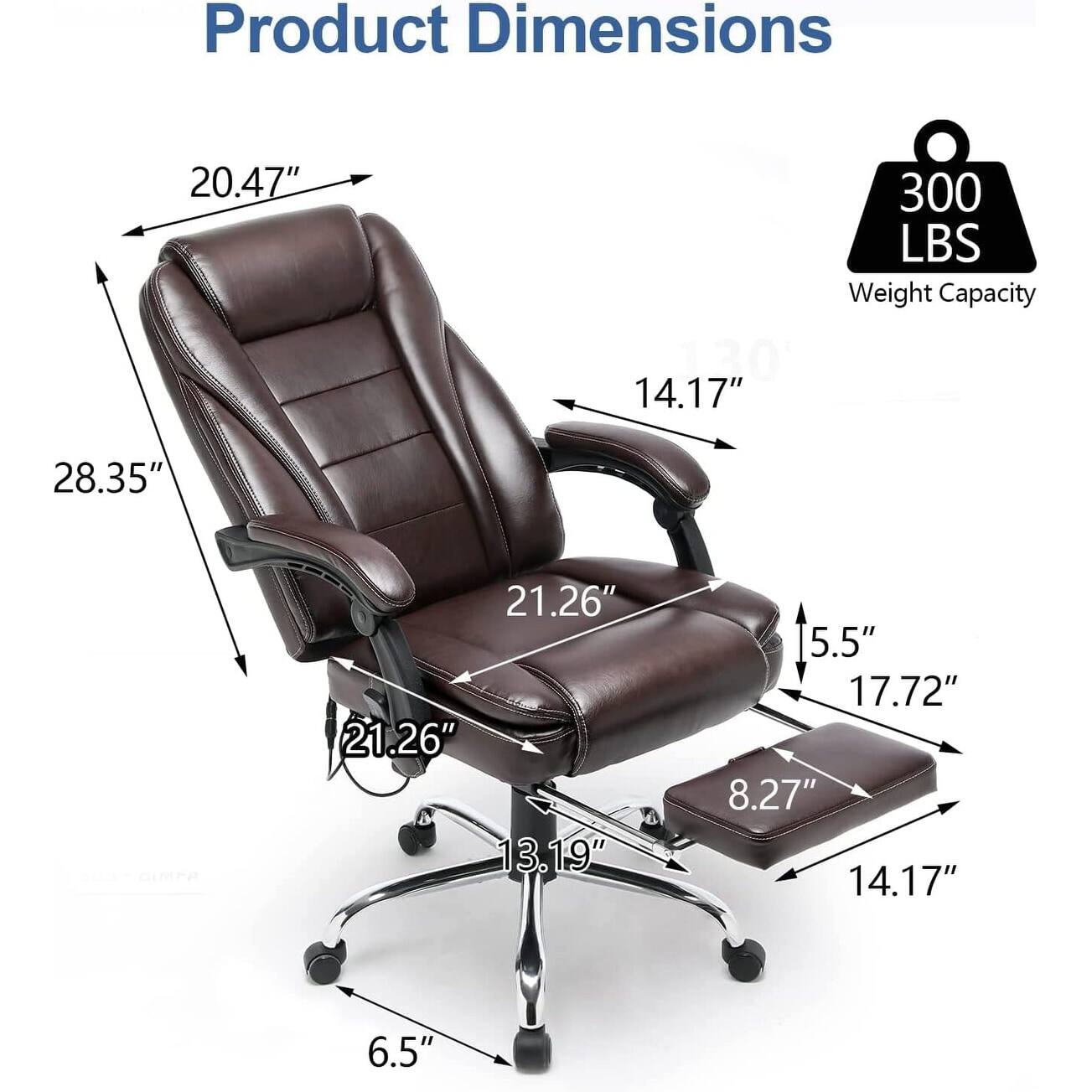 Product Dimensions:  
- 20.47"  
- 28.35"  
- 14.17"  
- 21.26"  
- 21.26"  
- 13.19"  
- 5.5"  
- 17.72"  
- 8.27"  
- 14.17"  
- 6.5"  

Weight Capacity: 300 LBS