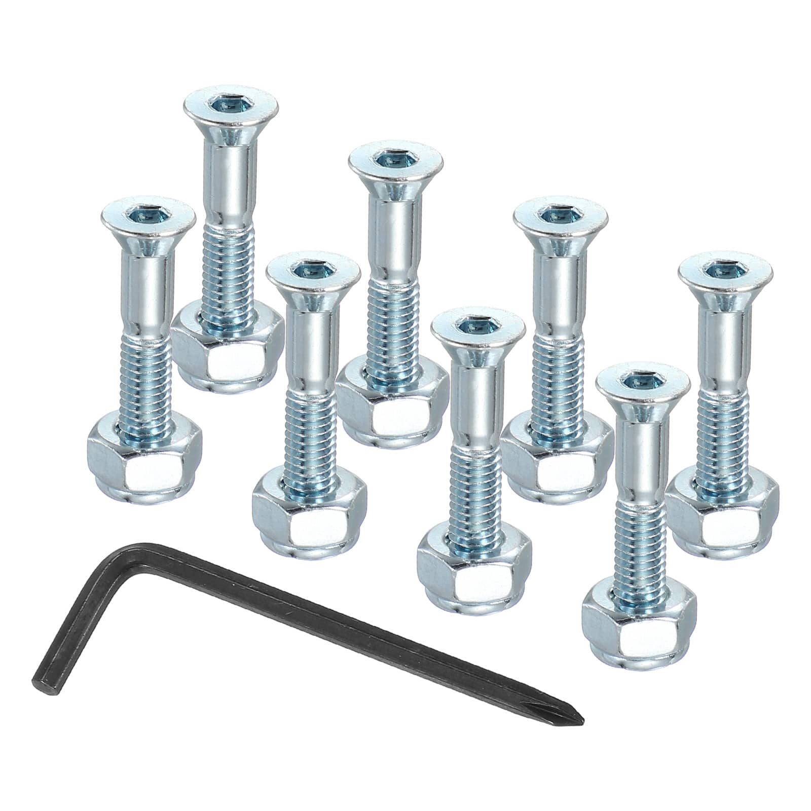 Unique Bargains - 13.5 mm/0.5" Skateboard Hardware Kit, 8pcs Mounting Screws Bolts Nuts Set with Hex Key for Cruiser - Silver-Blue