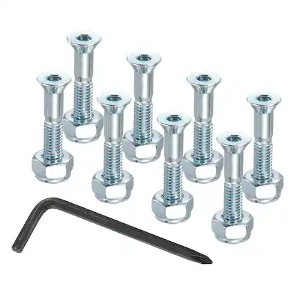 Front. Unique Bargains - 13.5 mm/0.5" Skateboard Hardware Kit, 8pcs Mounting Screws Bolts Nuts Set with Hex Key for Cruiser - Silver-Blue.