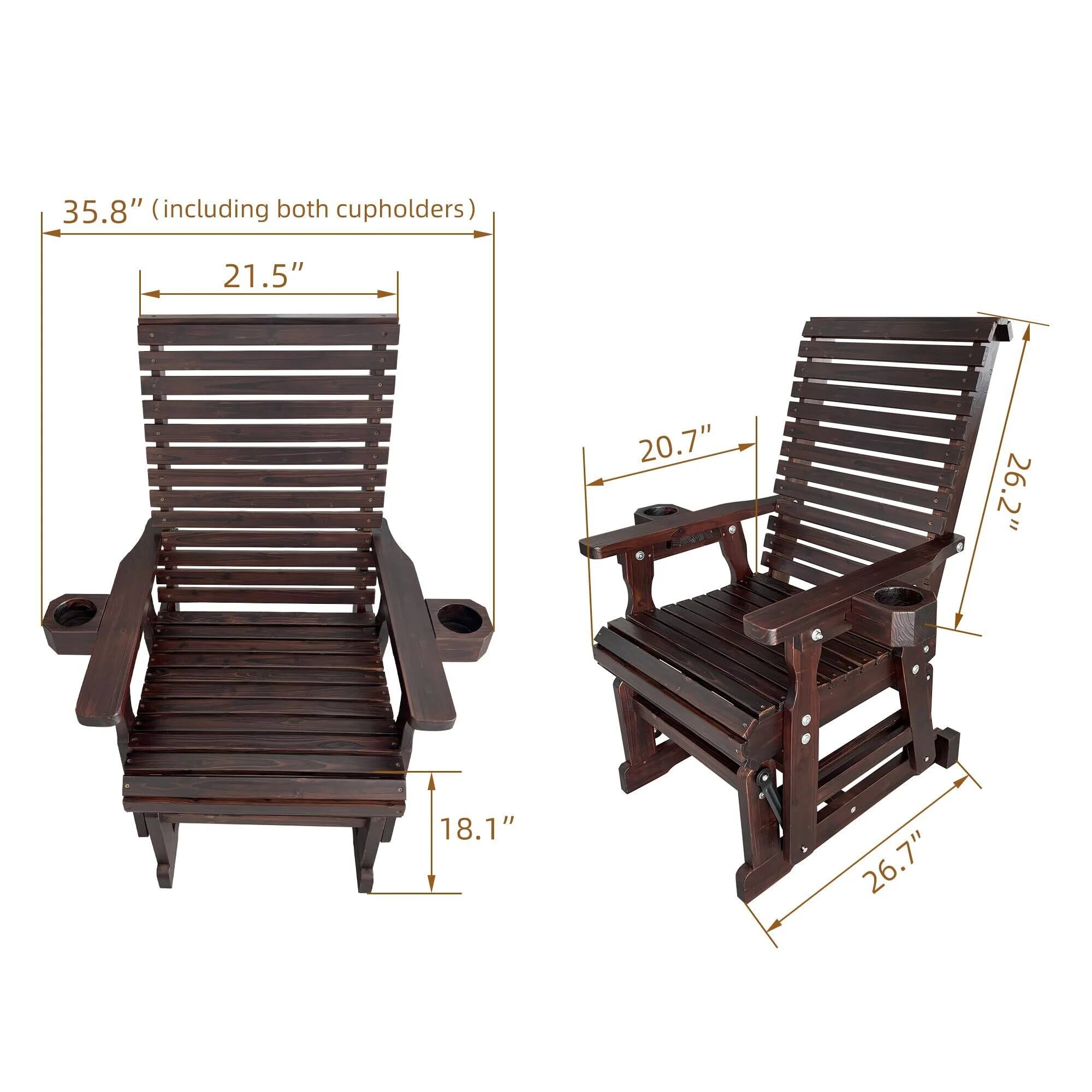 35.8" (including both cupholders)  
21.5"  
20.7"  
26.2"  
18.1"  
26.7"