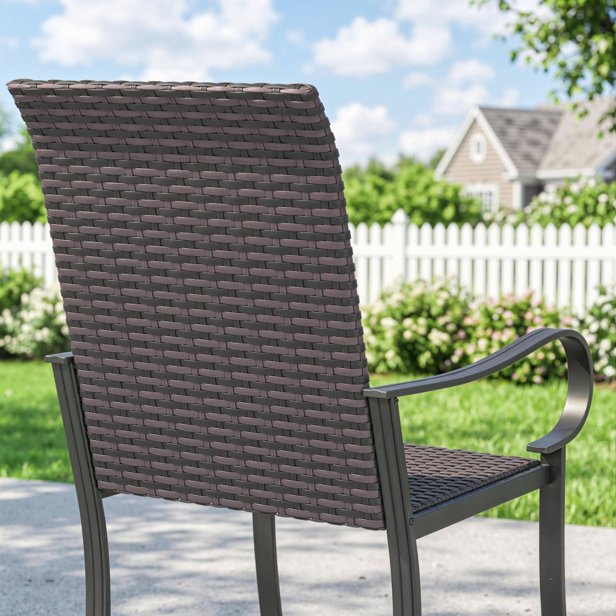 Alt View 8. Outsunny - of 4 Outdoor Wicker Dining Chairs with Armrest, Steel Frame - Brown.