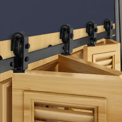 Front. VEVOR - Bi-Folding Sliding Barn Door Hardware Track Kit, 60" Top Mount Track Kit, Slide Smoothly & Quietly, Easy to Install - Black.