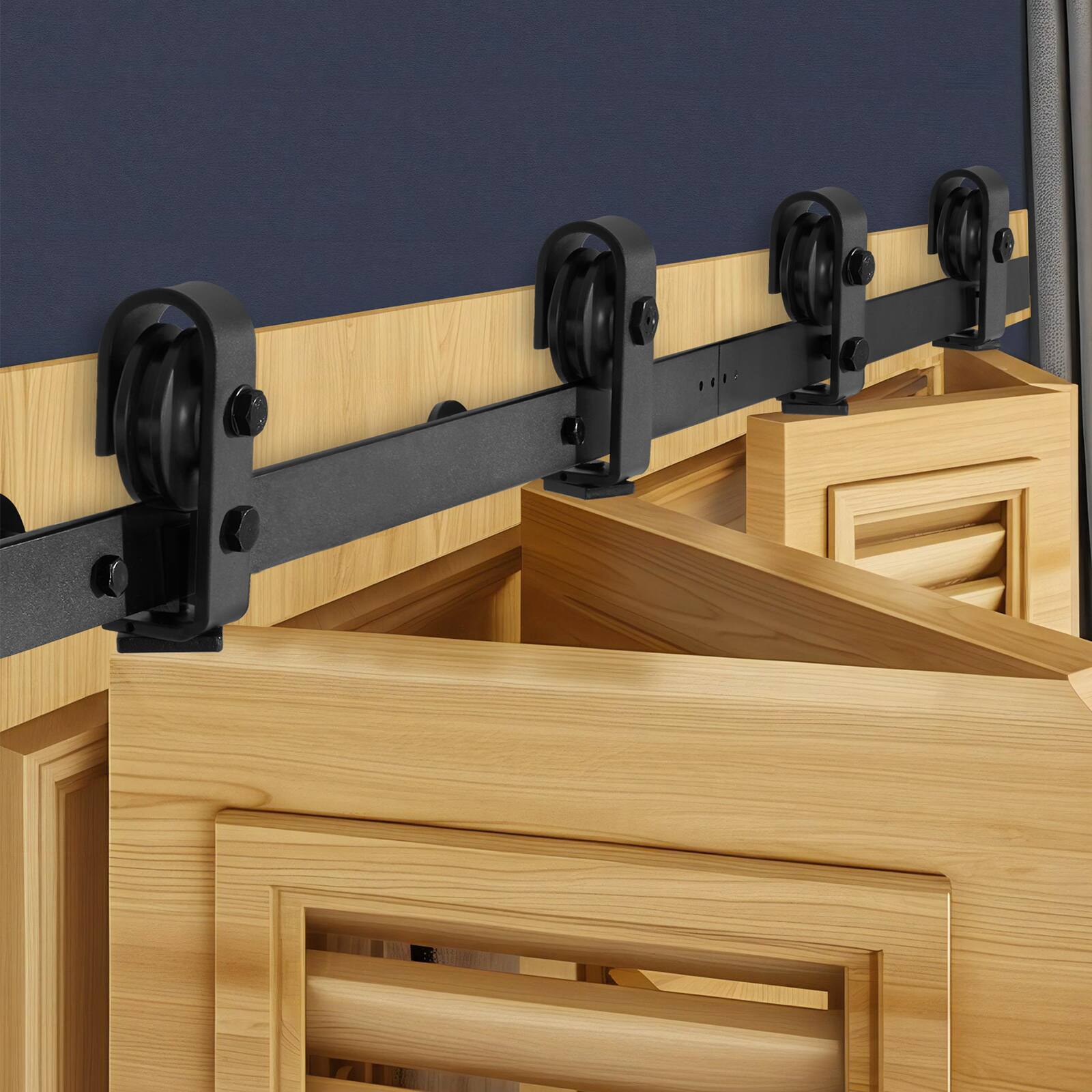 Front. VEVOR - Bi-Folding Sliding Barn Door Hardware Track Kit, 60" Top Mount Track Kit, Slide Smoothly & Quietly, Easy to Install - Black.