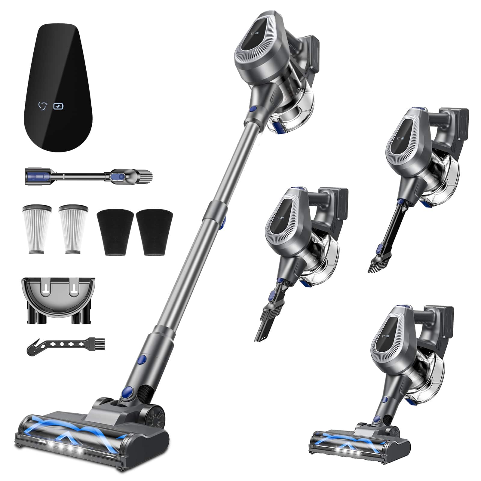 Front. GlowWise - GlowWise Cordless Vacuum Cleaner, Stick Vacuum Cleaners 150AW, Anti-Tangle & LED for Carpets, Floors & Cars - Grey.