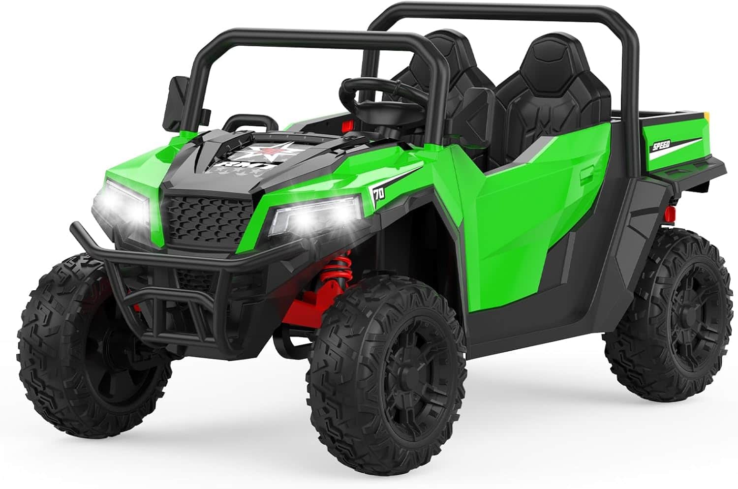 Front. Acekool - 24V 4WD Electric Ride On Dump Truck with Motorized Dump Bed, Remote Control, LED Lights, Music, Two Seater, Green - Green.
