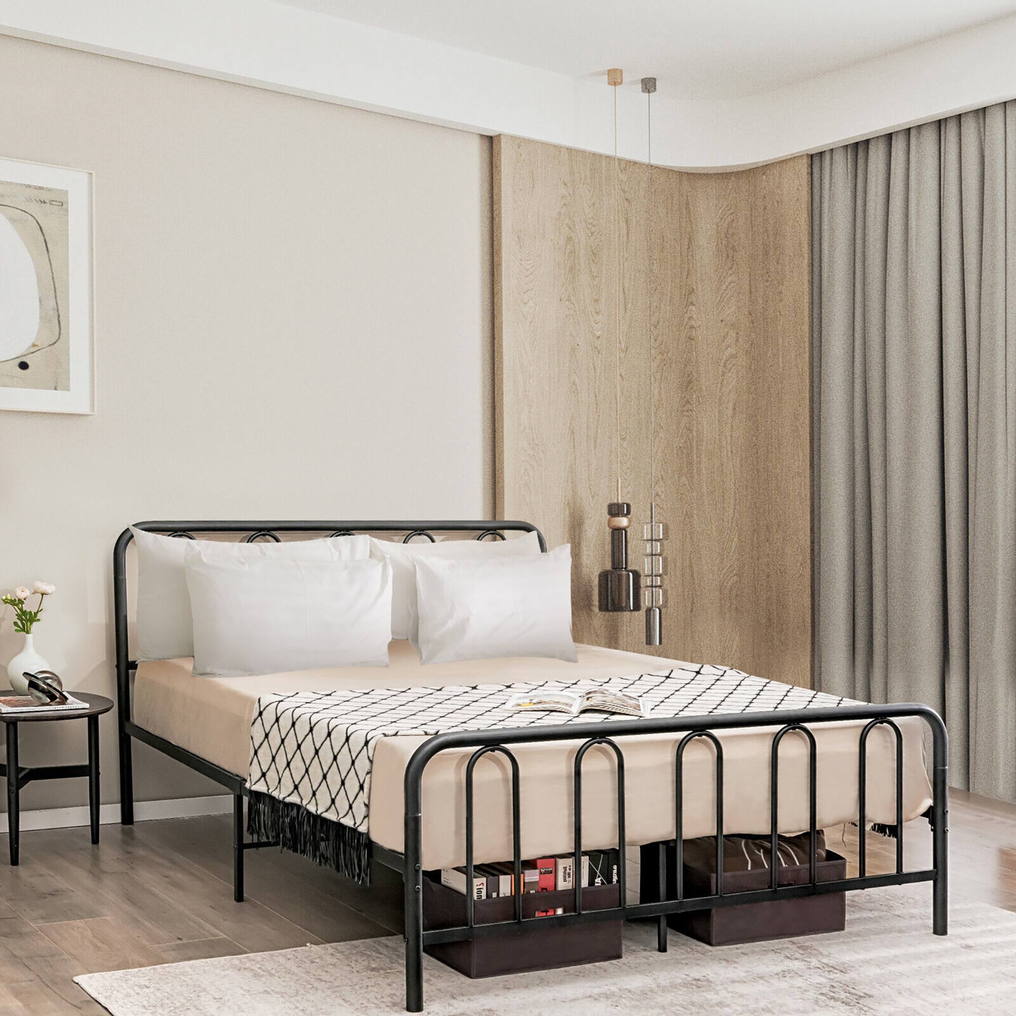 Alt View 3. Costway - Costway Stylish Queen Size Metal Bed Frame Platform Bed Base w/ Headboard & Footboard - Black.