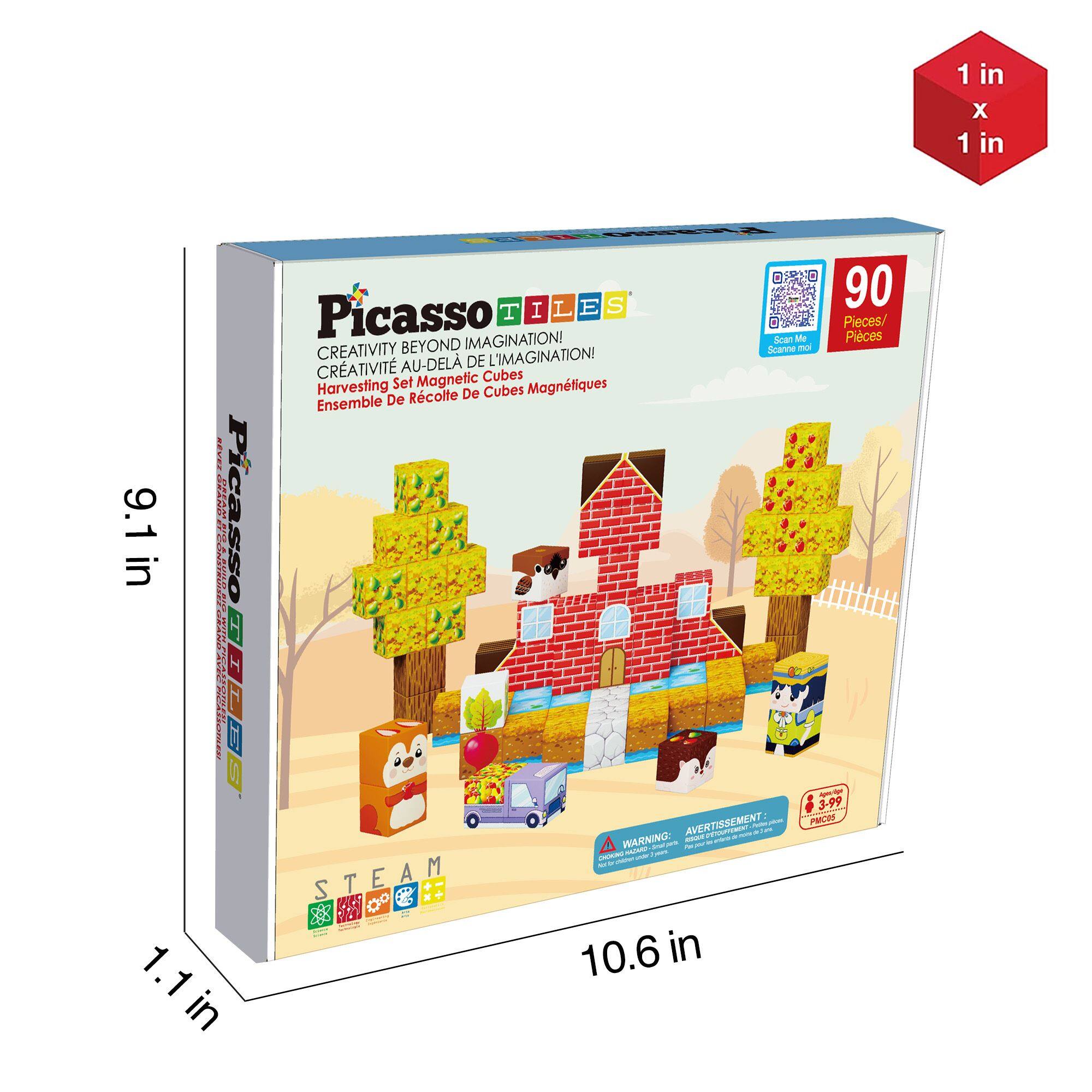 1 in x 1 in  
Picasso IMAGINATION!  
Creativity Beyond Imagination!  
Harvesting Set Magnetic Cubes  
Ensemble De Recolte De Cubes Magnetiques  
90 Pieces  
Steam  
Warning:  
Avertissement:  
3-99