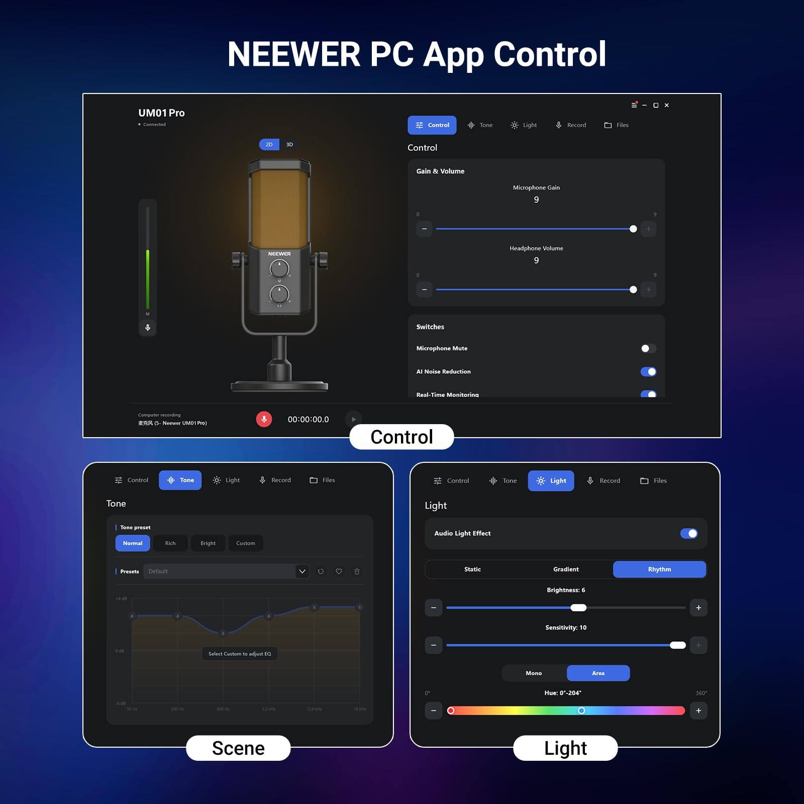 Neewer UM01 PRO AI Noise Canceling USB RGB Podcast Mic, Black, Cardioid ...