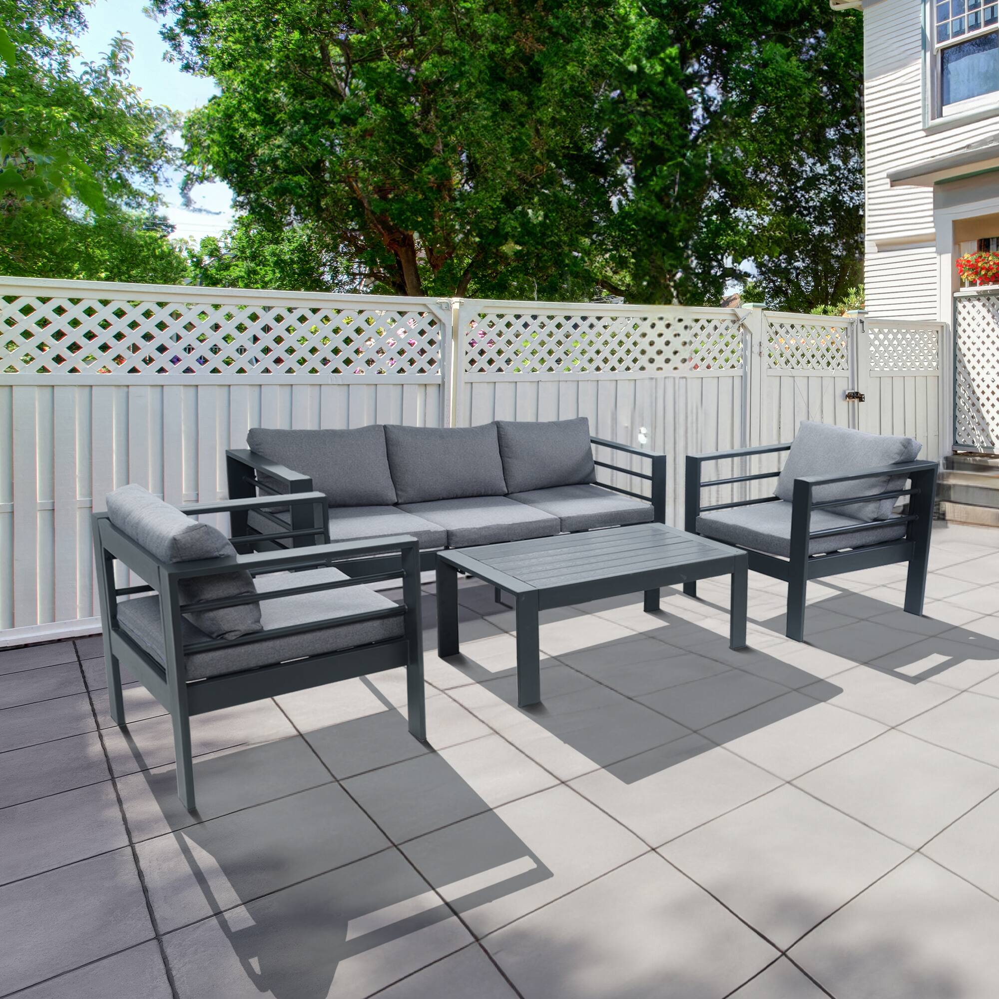 Angle. Yardgrace - 4-Piece Aluminum All Weather Oversized Patio Conversation Set 27.5in Deep Seating 3.2in Wide Armrest 10in Back Cushion - Brown.