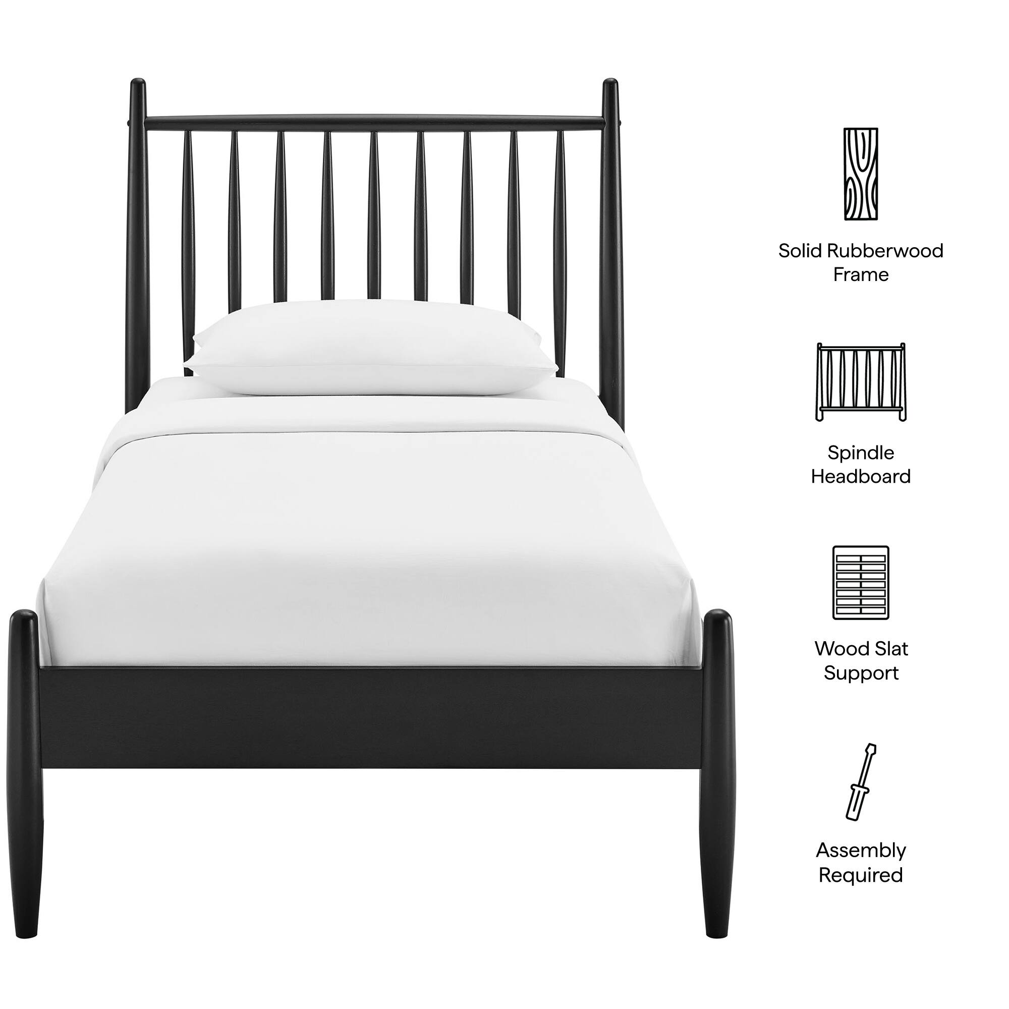 Solid Rubberwood Frame  
Spindle Headboard  
Wood Slat Support  
Assembly Required