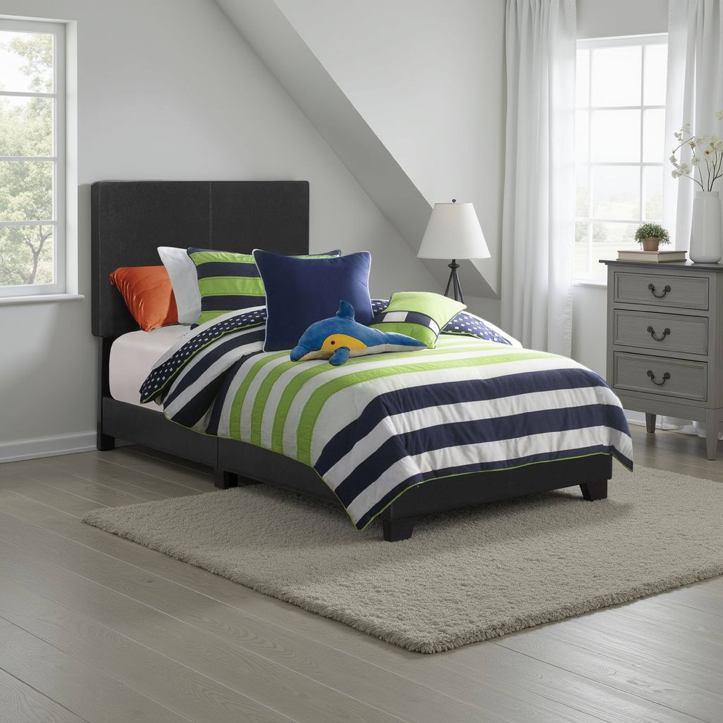 Alt View 5. Manhattan Lane - Leather Upholstered Twin Size Platform Bed - Black.