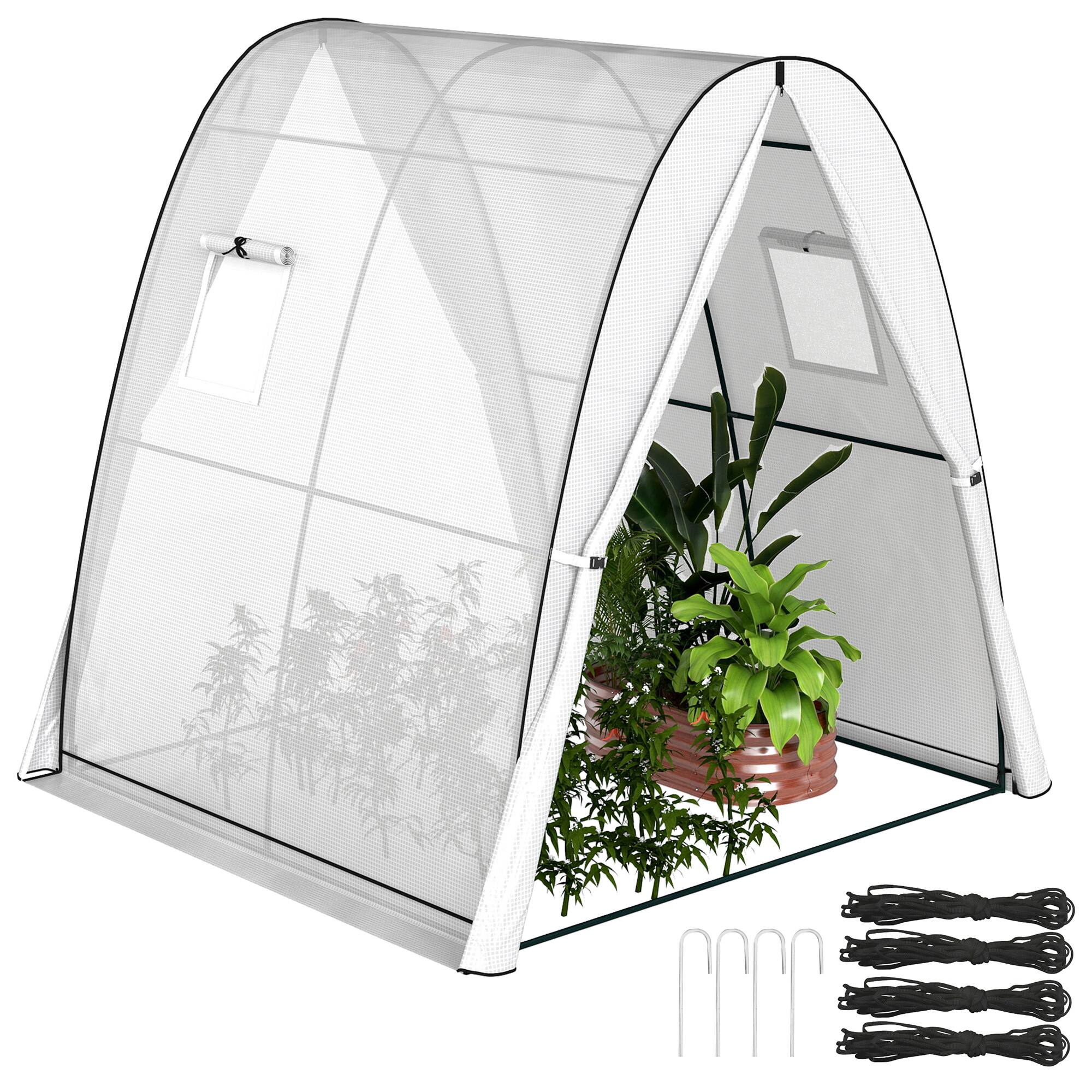 Front. Outsunny - 6' x 6' x 6.6' Hoop House Greenhouse with Sandbags and Hemmed PE Cover, Walk-In Tunnel Green House.