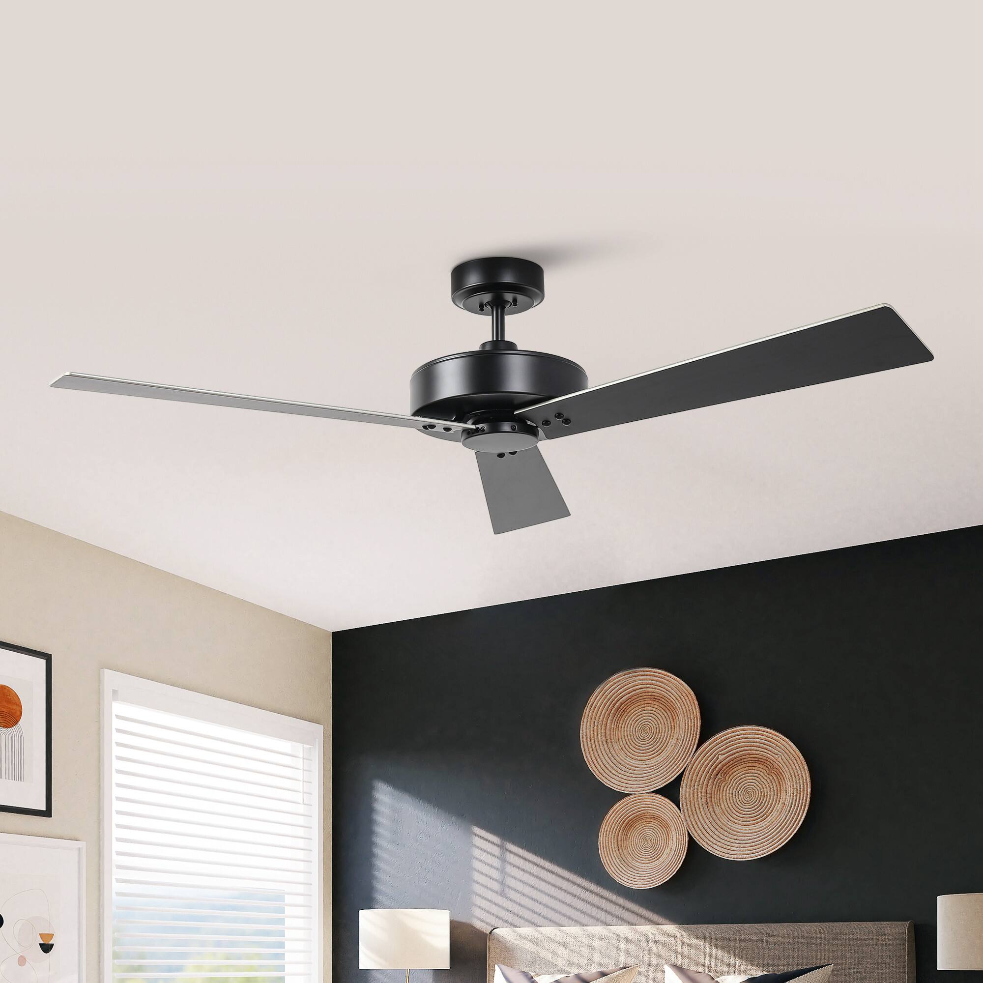 Front. Parrot Uncle - 52" Modern Black DC Motor No Light Ceiling Fan - Barbeque Black.