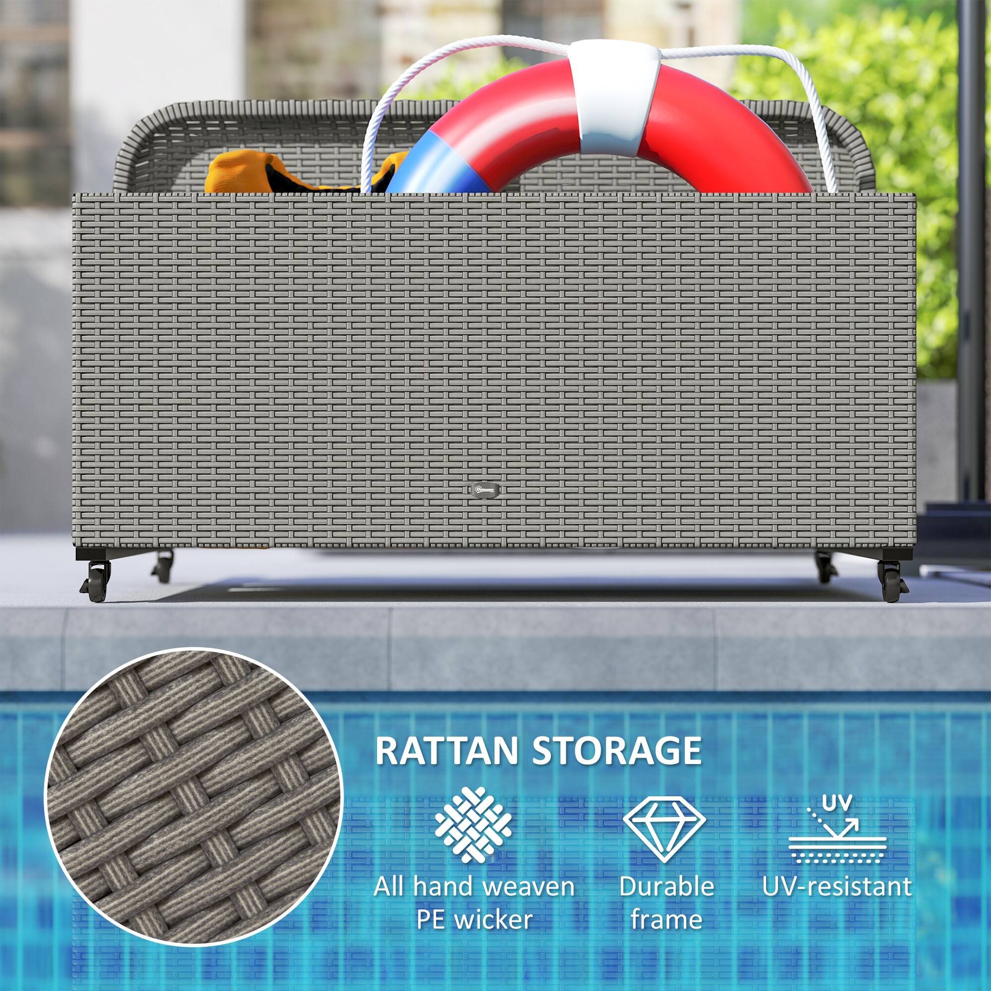 RATTAN STORAGE, All hand weave PE wicker, Durable frame, UV-resistant