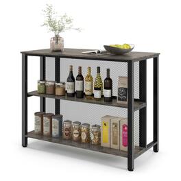 Pefilos - 36 Inch 3-Tier Bar Table with Storage Metal Frame Adjustable Foot Pads for Dining Room- Counter Height Table - Gray