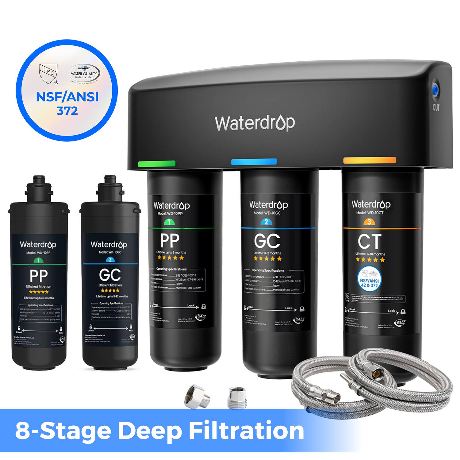 Waterdrop - TSA Under Sink Water Filter System Extra 2 filters - Black