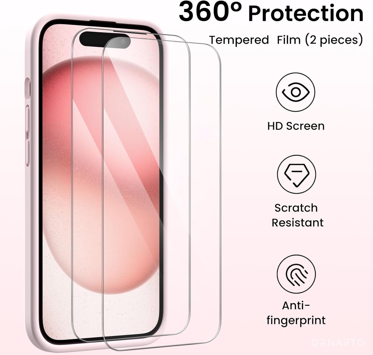360° Protection Tempered Film (2 pieces) HD Screen Scratch Resistant Anti-fingerprint ORNARTO