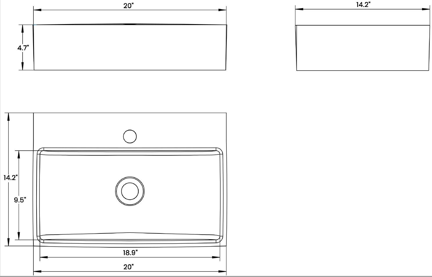 - 20"
- 4.7"
- 14.2"
- 14.2"
- 9.5"
- 18.9"
- 20"