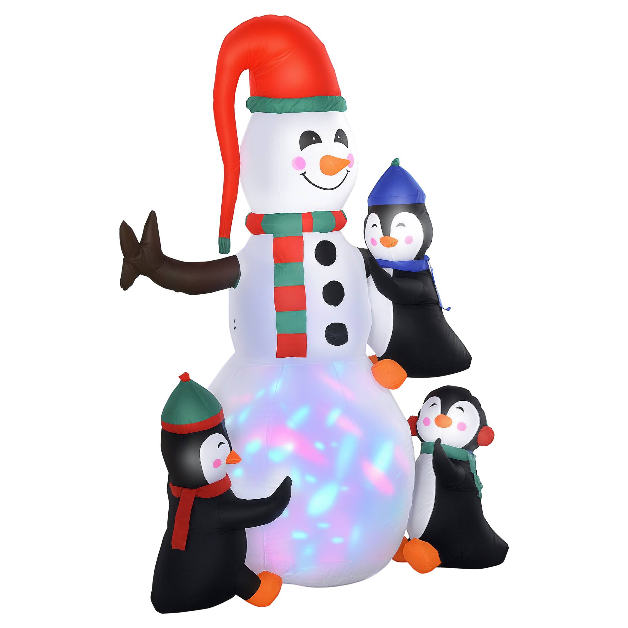 Front. Homcom - 6' Christmas Inflatables Outdoor Decorations Snowman with Penguins, Blow-Up Yard Christmas Decor with LED Colorful Light - Multi-colored.