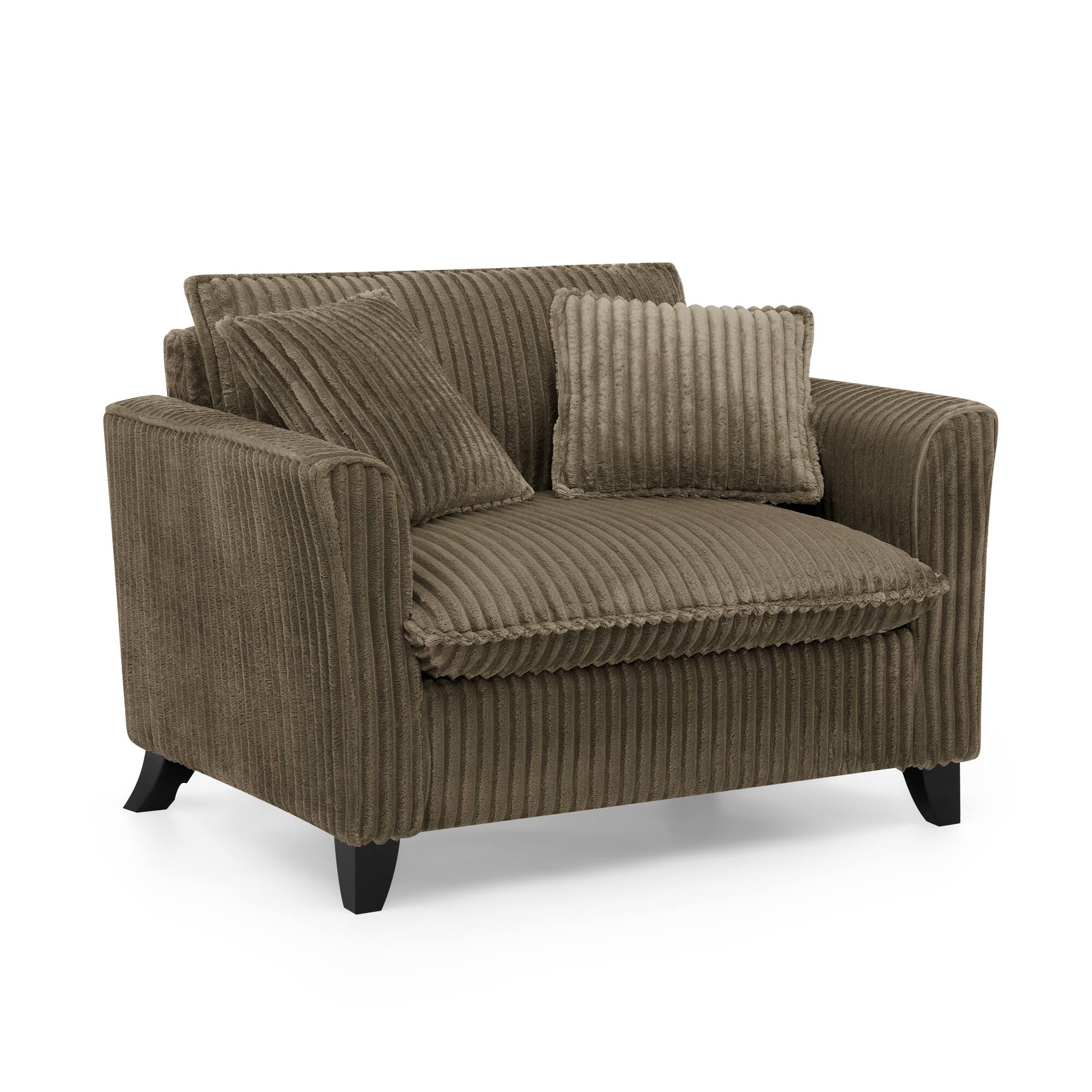 Left. Trinkets Crazed - Wide Accent Armchair with Pillows,Corduroy Oversized Single Sofa, Chair and a Half with Wide Armrest for Living Room - Brown.