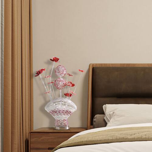Left. MOOSOO - Aluminum 4 Red Roses 6 Petal Floral Flower Table Lamp for Living Room, Nightstand Bedside Table Lamp for Bedroom - Multicolor.