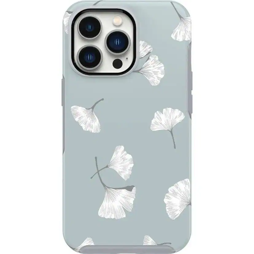 Front. OtterBox - OtterBox iPhone 13 Pro Symmetry Series Case - Gingko Gray: Bump-Resistant Leaf Design - Gingko Gray.