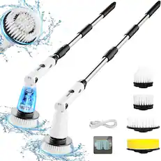 Front. COWIN - Electric Spin Scrubber Extendable Handle 4 Brush Heads for Bathroom Window Floor Cleaning - white/black.