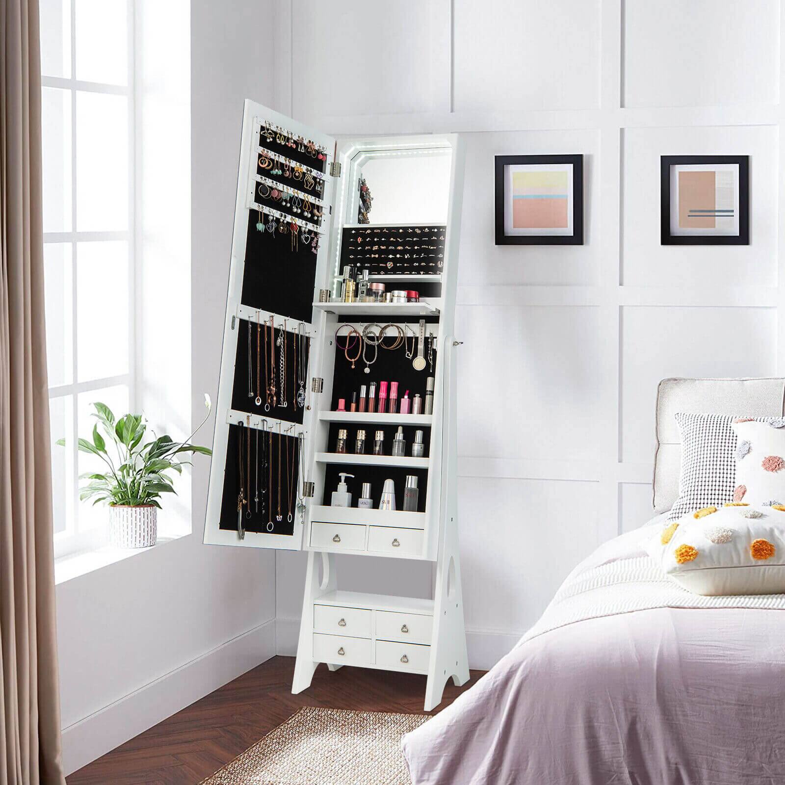 Alt View 1. Ecooso - Freestanding LED Jewelry Armoire with Full-Length Mirror, Lock and 6 Drawers.