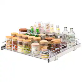 VEVOR - 21.5"Wx21"Dx3.5"H Pull Out Cabinet Organizer, Heavy Duty Slide Out Pantry Shelves, Steel Roll Out Drawers - Silver
