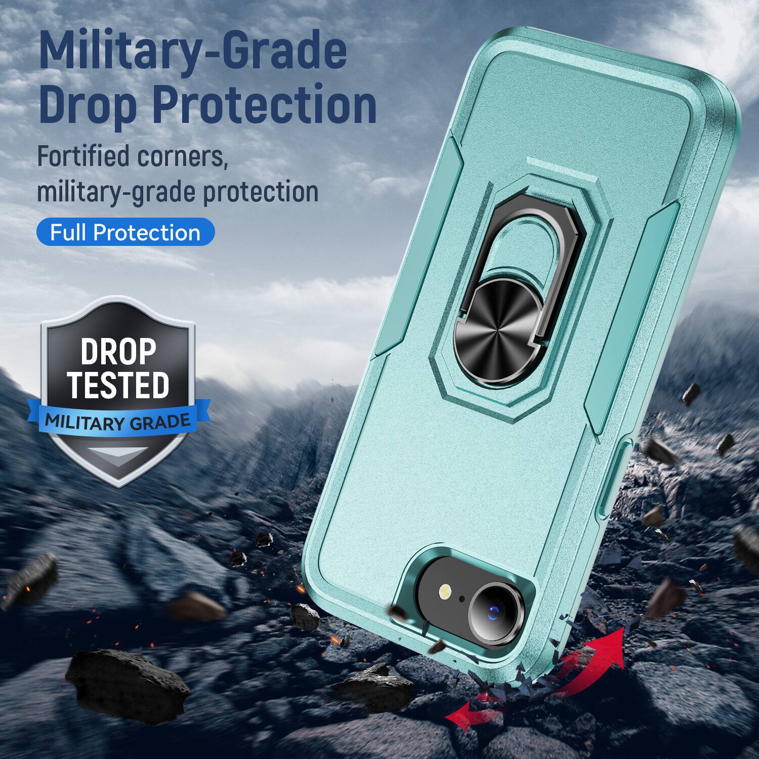 Military-Grade Drop Protection  
Fortified corners, military-grade protection  
Full Protection  

DROP TESTED  
MILITARY GRADE