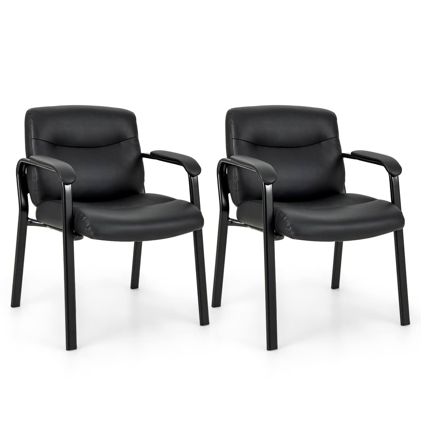 Front. Ecooso - Office Chair Waiting Room Set of 2 Guest Chairs Without Wheels for Reception or Lounge - Black.