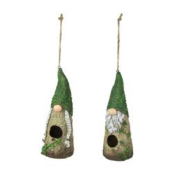 Special T Imports - Set of 2 Resin Garden Gnome Hanging Bird House Outdoor Patio Home Garden Decor - Green