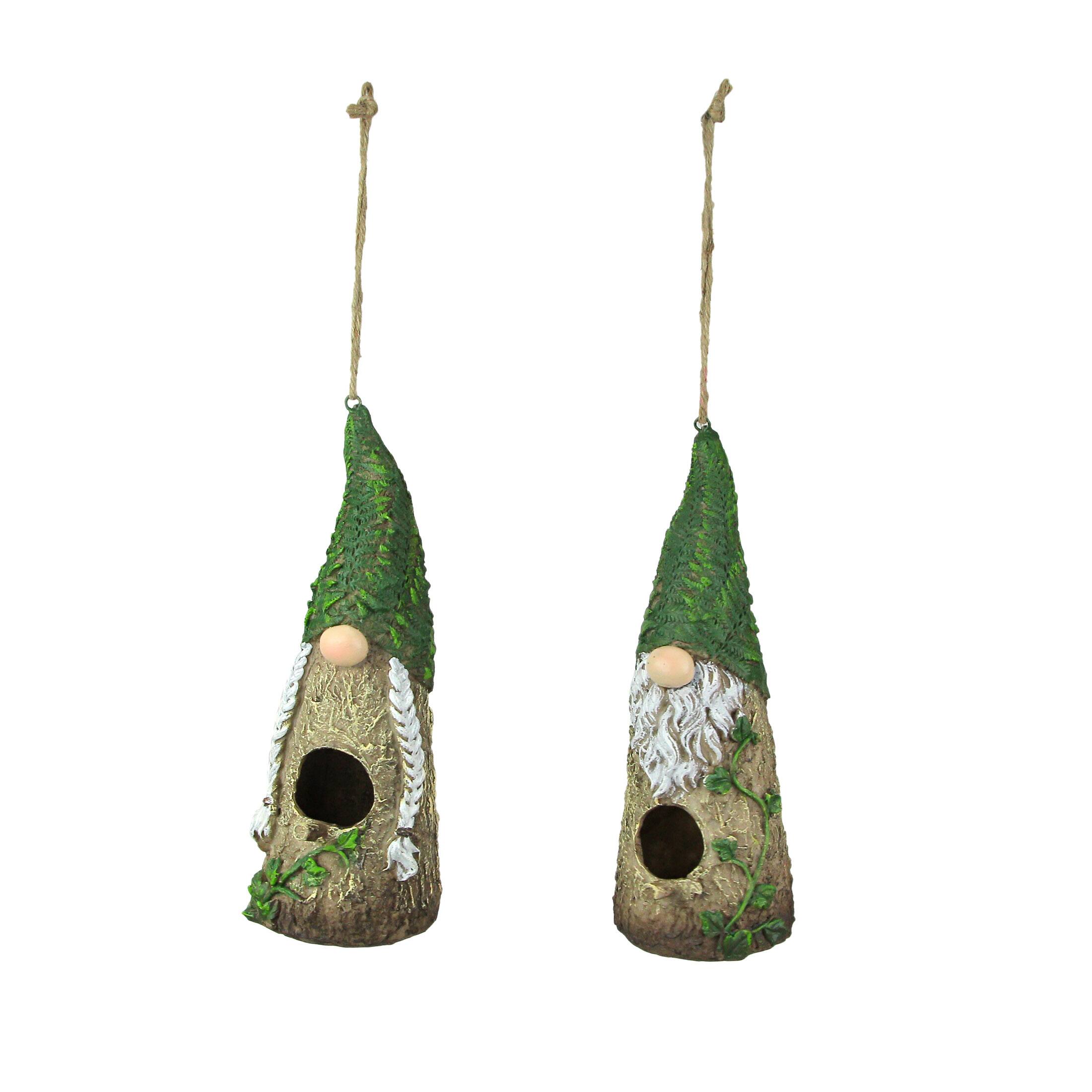 Front. Special T Imports - Set of 2 Resin Garden Gnome Hanging Bird House Outdoor Patio Home Garden Decor - Green.