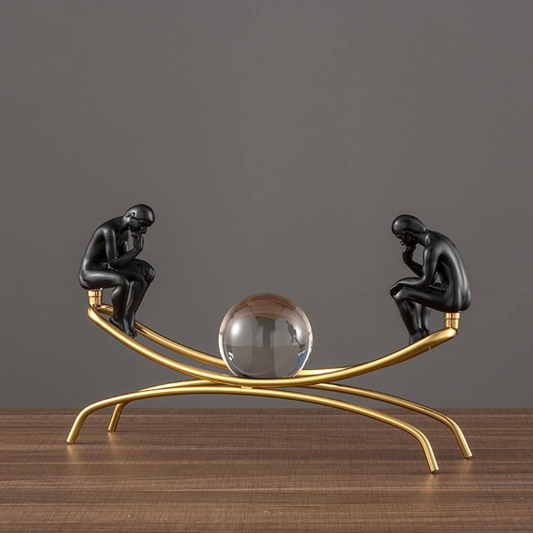Alt View 4. Refined Abode Design - The Thinker Statue Thinking Man Statues With Crystal Ball Sculptures Collectible Figurine Home Decor Living.