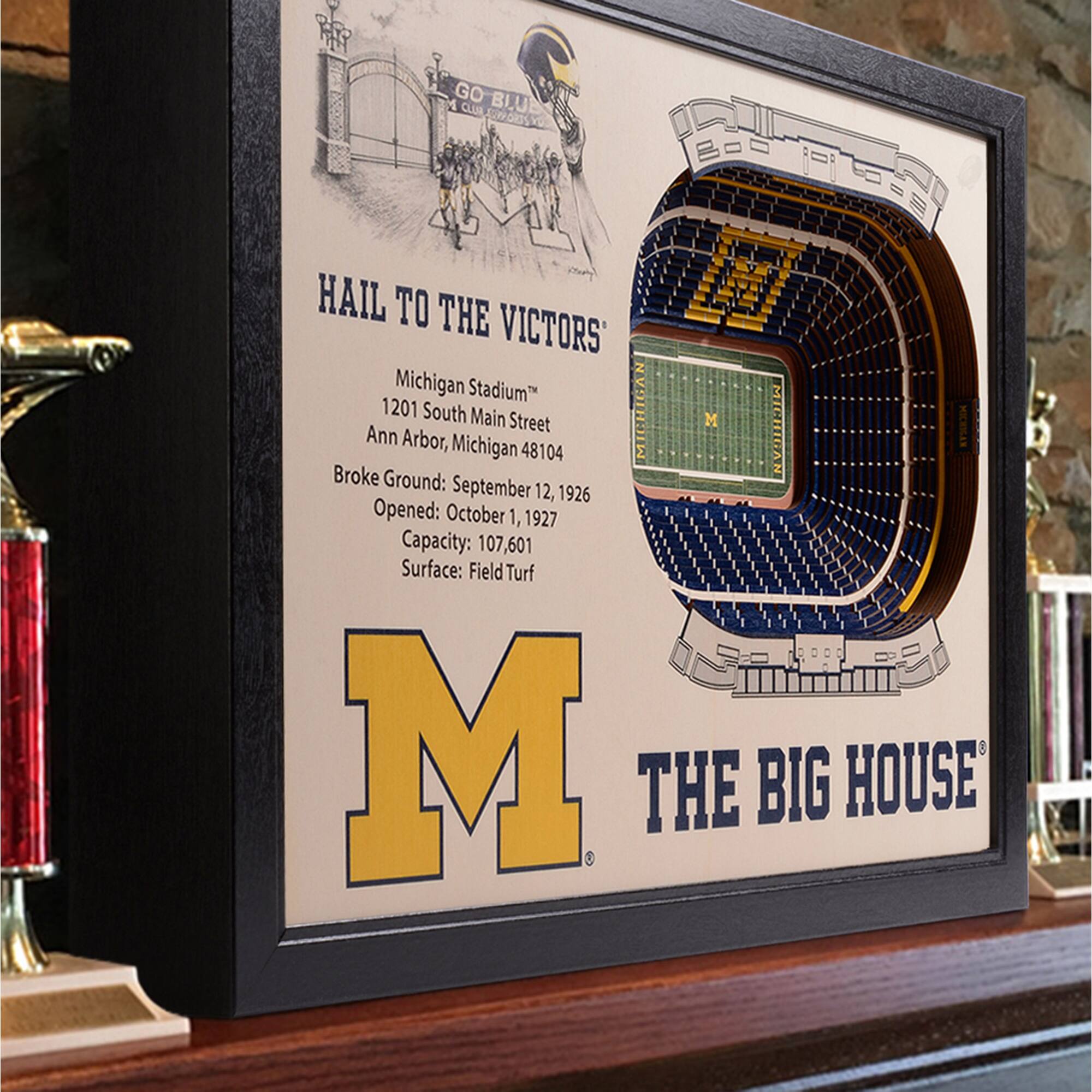 HAIL TO THE VICTORS

Michigan Stadium™  
1201 South Main Street  
Ann Arbor, Michigan 48104  

Broke Ground: September 12, 1926  
Opened: October 1, 1927  
Capacity: 107,601  
Surface: FieldTurf  

THE BIG HOUSE