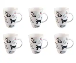 Jiallo - Roy Kirkham Louise Mug - Countless Cats Set of 6, Bone China Ceramic Made in England - Mutli color