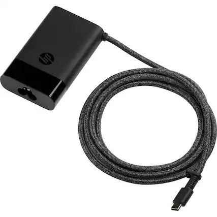 Front. HP - HP USB-C 65W Laptop Charger - 65 W - 90 V AC Input - 9 V DC, 12 V DC, 15 V DC, 20 V DC, 5 V DC Output - 1.60 A - 1 - Black.