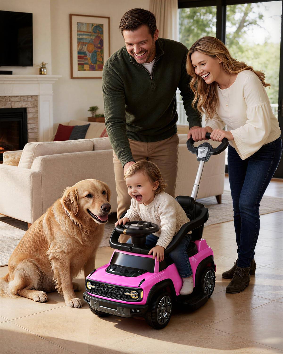 Alt View 8. FIRST RIDE ON - 3-in-1 Toddler Push Car, Licensed Ford Bronco Raptor Kids Push Car for Toddlers 1-3 w/Handle, Ride on Toy for Boys - Pink.