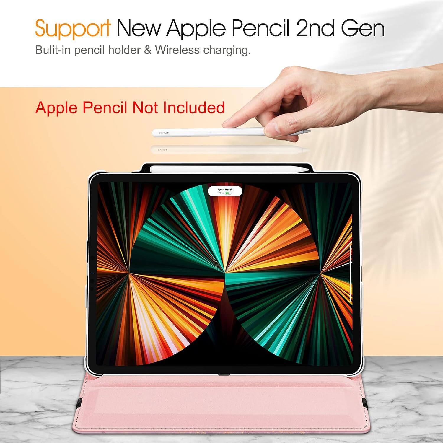 Support New Apple Pencil 2nd Gen  
Built-in pencil holder & Wireless charging.  
Apple Pencil Not Included