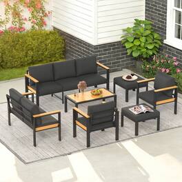 U-HOMY - 7-Piece Patio Conversation Set with Table, All-Weather Aluminum Furniture for Outdoor Living - Black