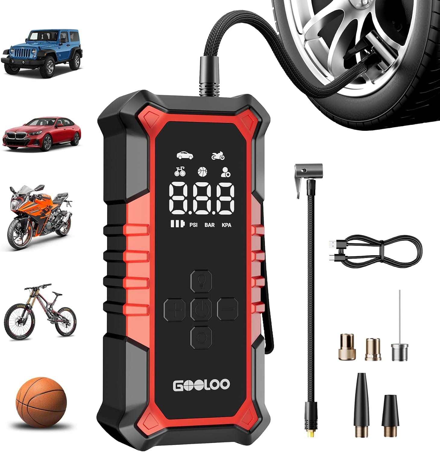 GOOLOO - A6 Gear 160PSI Cordless Tire Inflator 7500mAh Portable Air Pump with LED Flashlight - Black price history on PriceWatchPro