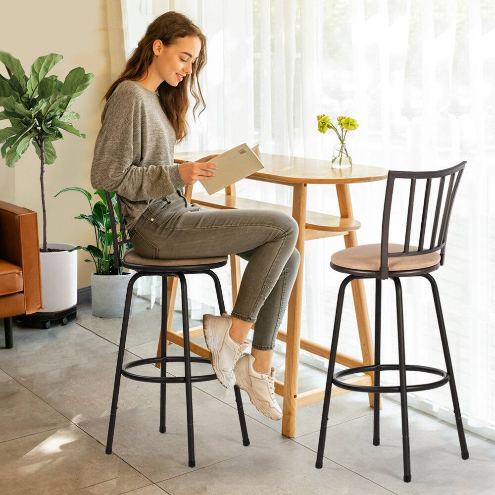 Alt View 5. Vecelo - Set of 4 Adjustable Bar Stools 24 to 29 Inch, 360 Swivel Bar Stools, Counter and Bar Height Stools for Kitchen Island - Brown.