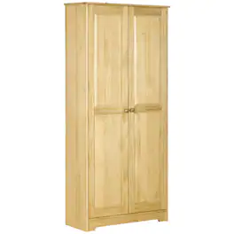Homcom - Pinewood Kitchen Pantry Storage Cabinet, Freestanding Cabinets with Doors and Shelves - Light Brown